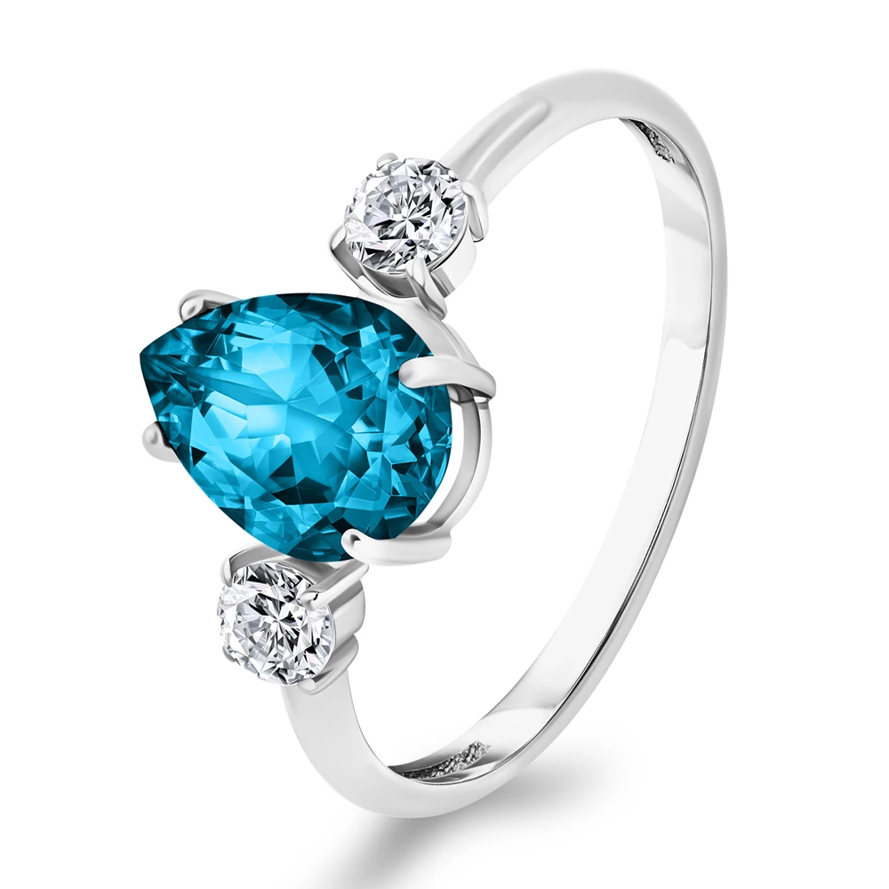 Кольцо с кварцем синтетическим и фианитами из серебра 925 пробы Кольцо с кварцем синтетическим и фианитами из серебра 925 пробы