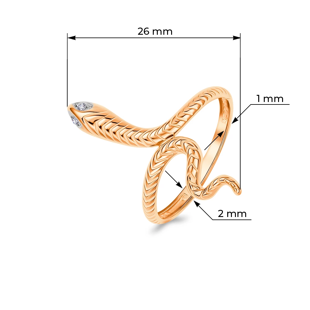 Кольцо  Змея с фианитами из серебра 925 пробы Кольцо  Змея с фианитами из серебра 925 пробы