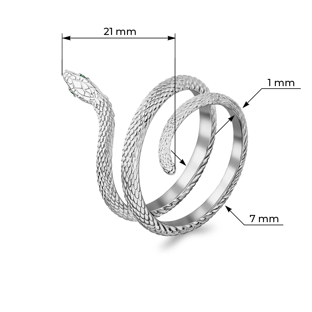 Кольцо  Змея с фианитами из серебра 925 пробы Кольцо  Змея с фианитами из серебра 925 пробы