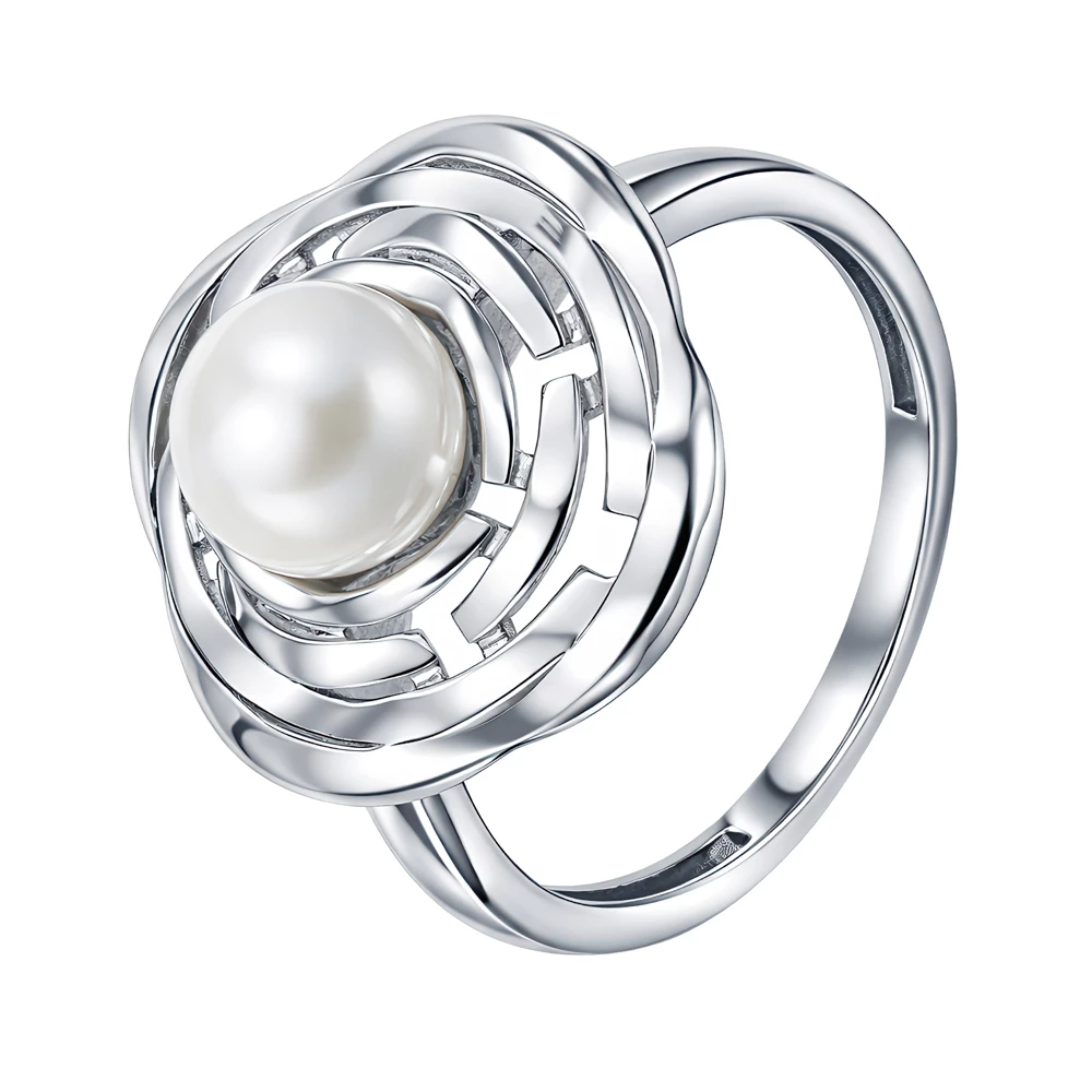 Кольцо с искусственным жемчугом из серебра 925 пробы