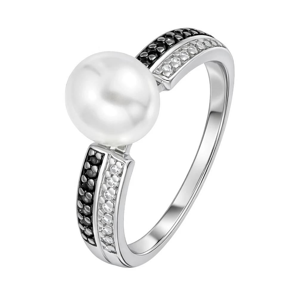 Кольцо с искусственным жемчугом и шпинелью из серебра 925 пробы