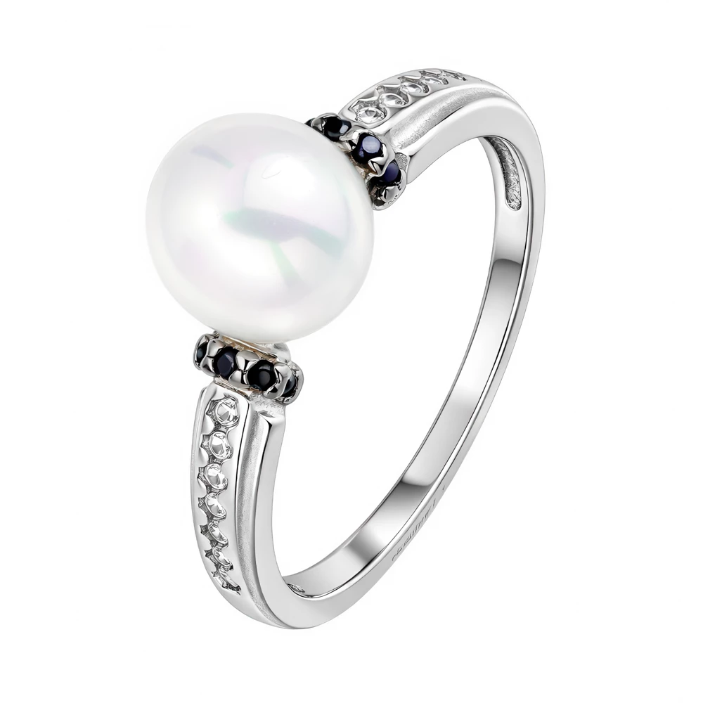 Кольцо с искусственным жемчугом и шпинелью из серебра 925 пробы