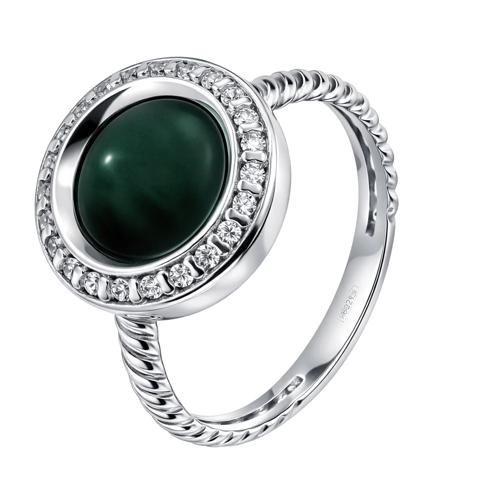 Кольцо с агатами и фианитами из серебра 925 пробы