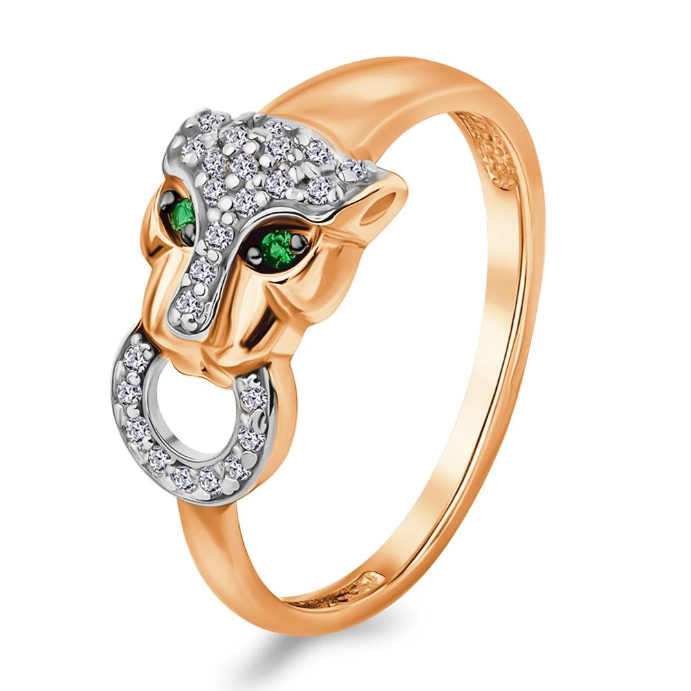 Кольцо  Леопард с фианитами из серебра 925 пробы