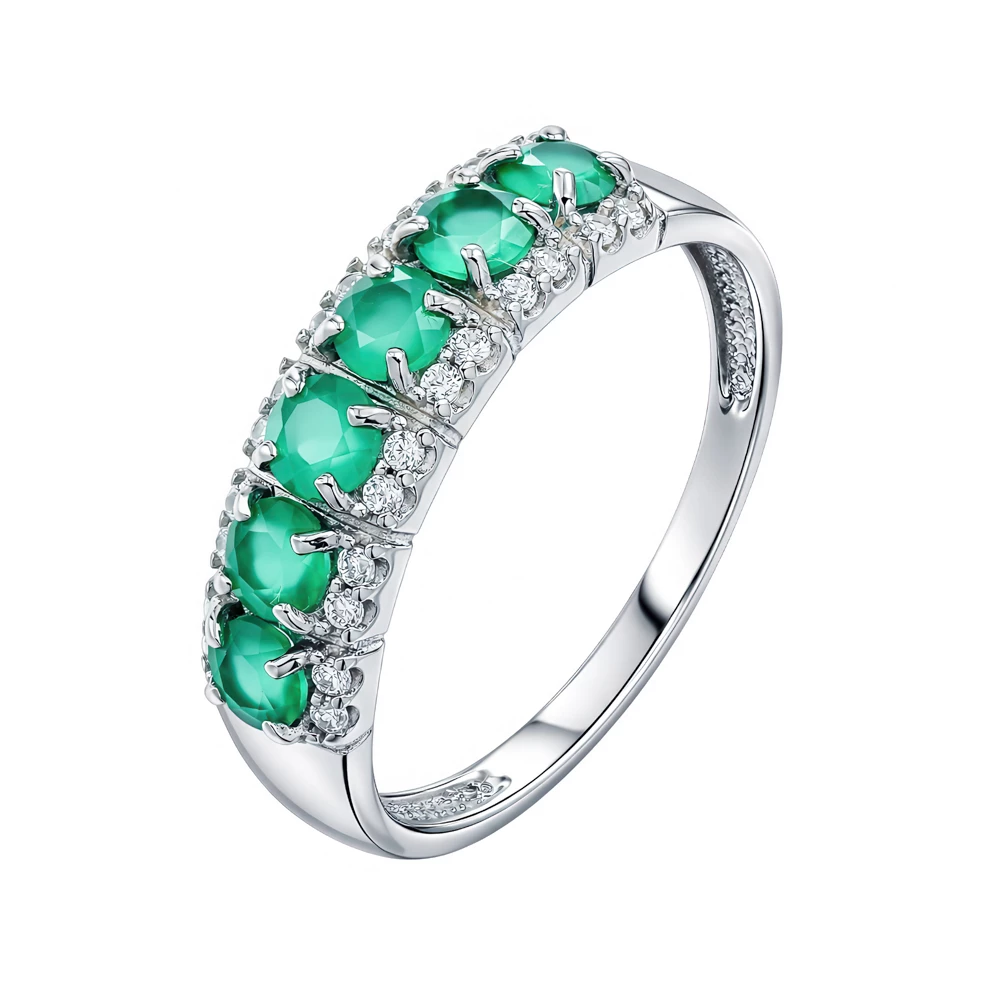 Кольцо с агатами и фианитами из серебра 925 пробы