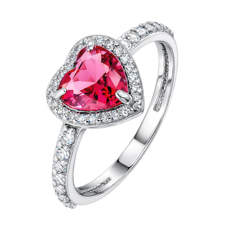 Кольцо с кварцем синтетическим и фианитами из серебра 925 пробы