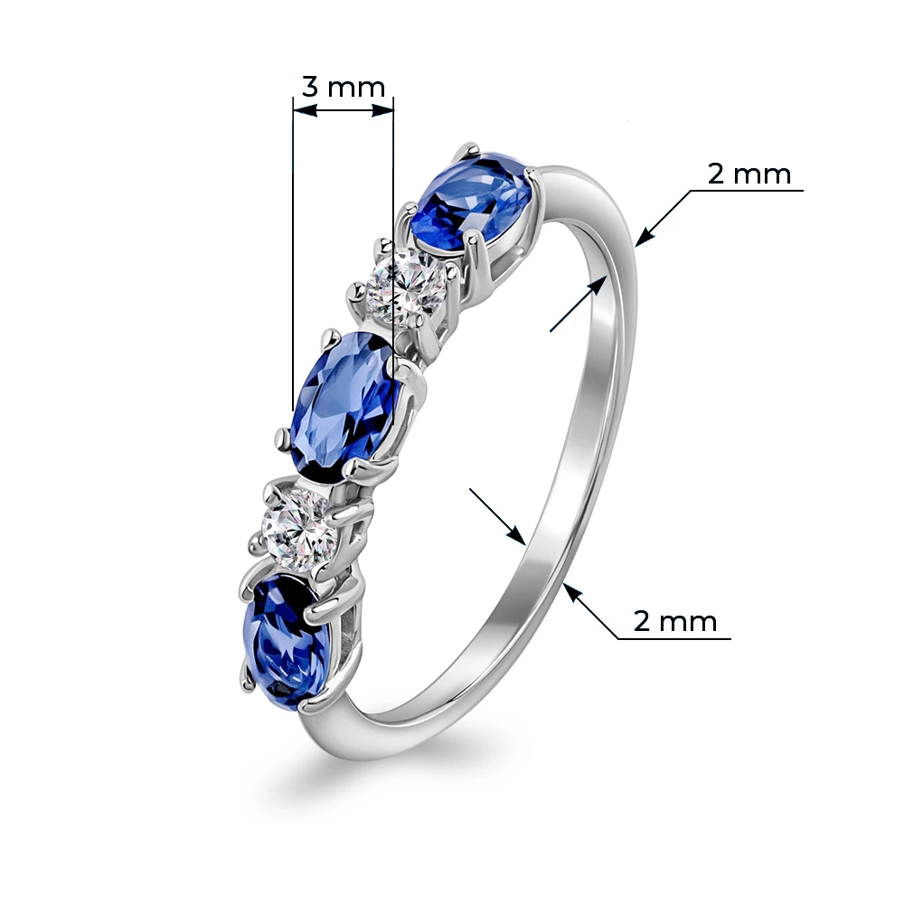 Кольцо с кварцем синтетическим и фианитами из серебра 925 пробы