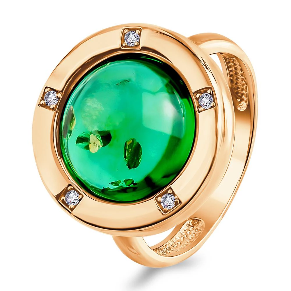 Кольцо с янтарем и фианитами из серебра 925 пробы