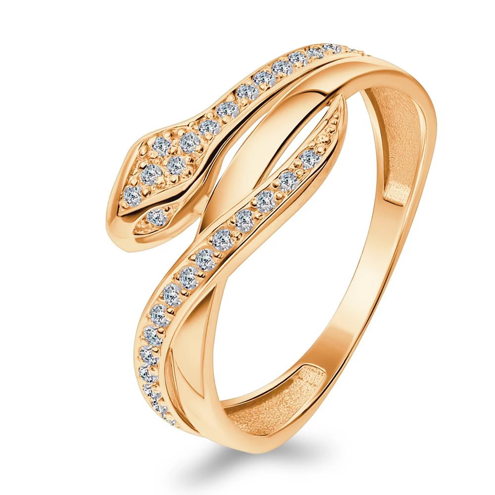 Кольцо  Змея с фианитами из серебра 925 пробы