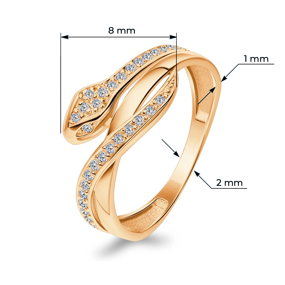 Кольцо  Змея с фианитами из серебра 925 пробы