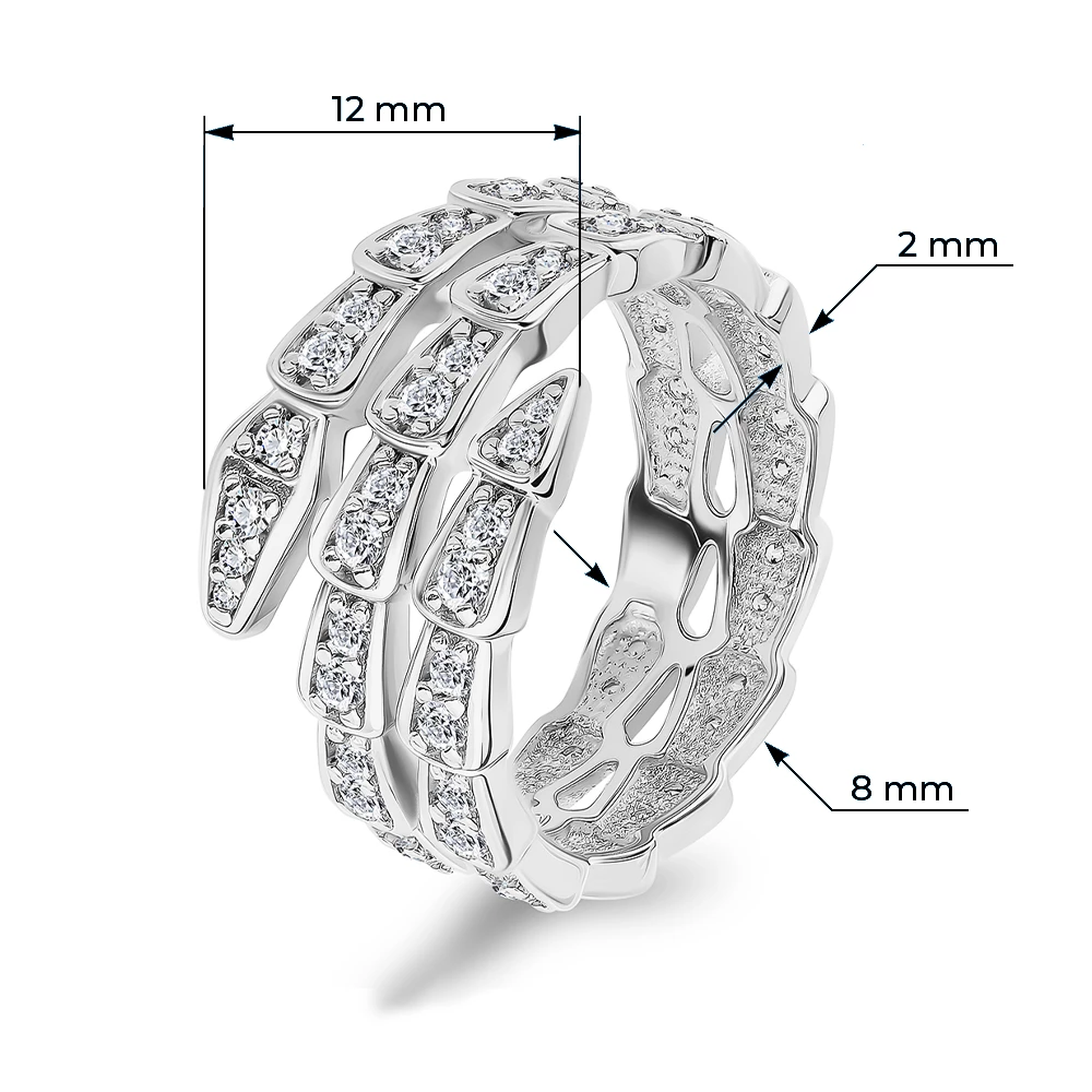 Кольцо  Змея с фианитами из серебра 925 пробы