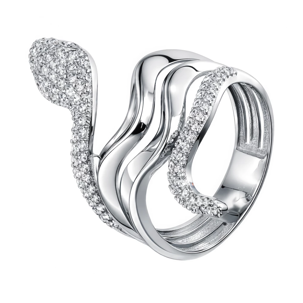 Кольцо  Змея с фианитами из серебра 925 пробы