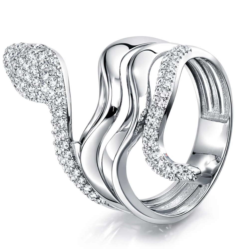 Кольцо  Змея с фианитами из серебра 925 пробы