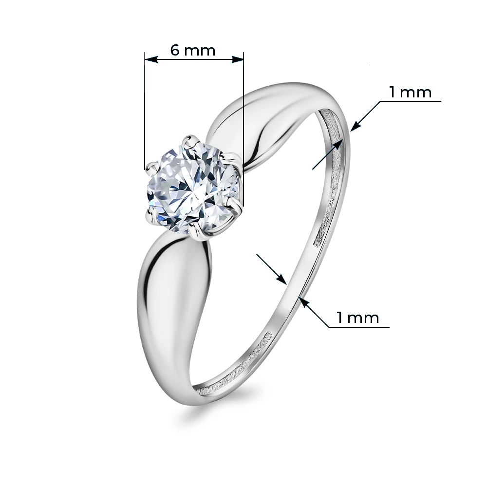 Кольцо с фианитом из серебра 925 пробы