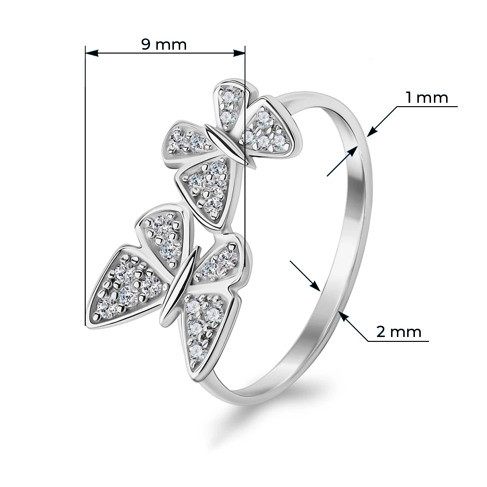 Кольцо  Бабочка с фианитами из серебра 925 пробы
