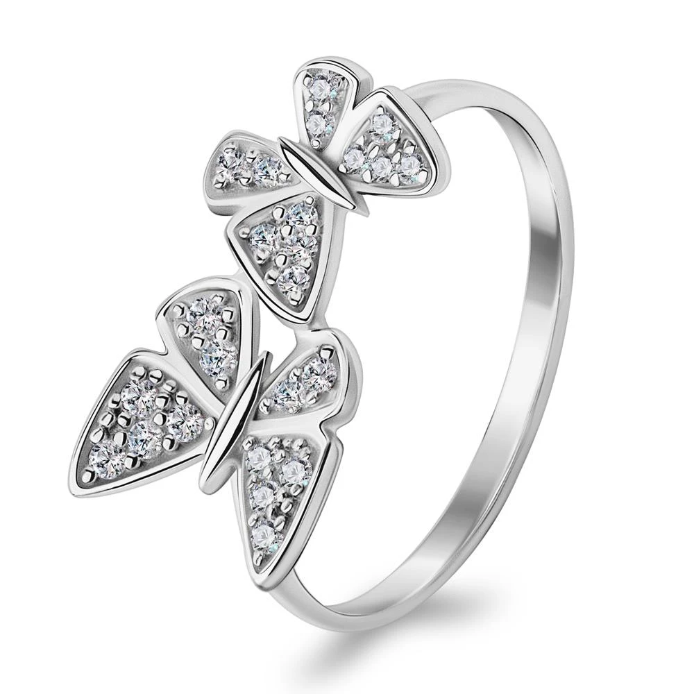 Кольцо  Бабочка с фианитами из серебра 925 пробы