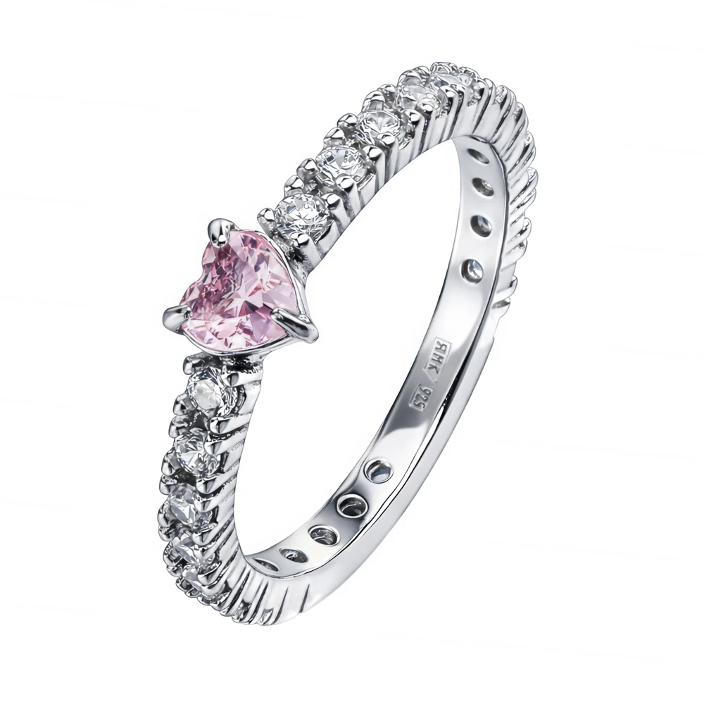 Кольцо с кварцем синтетическим и фианитами из серебра 925 пробы