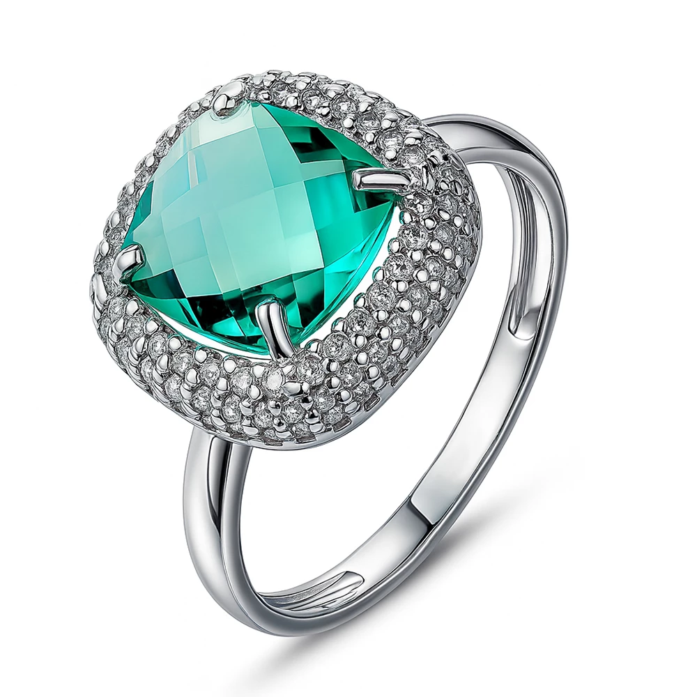 Кольцо с кварцем и фианитами из серебра 925 пробы