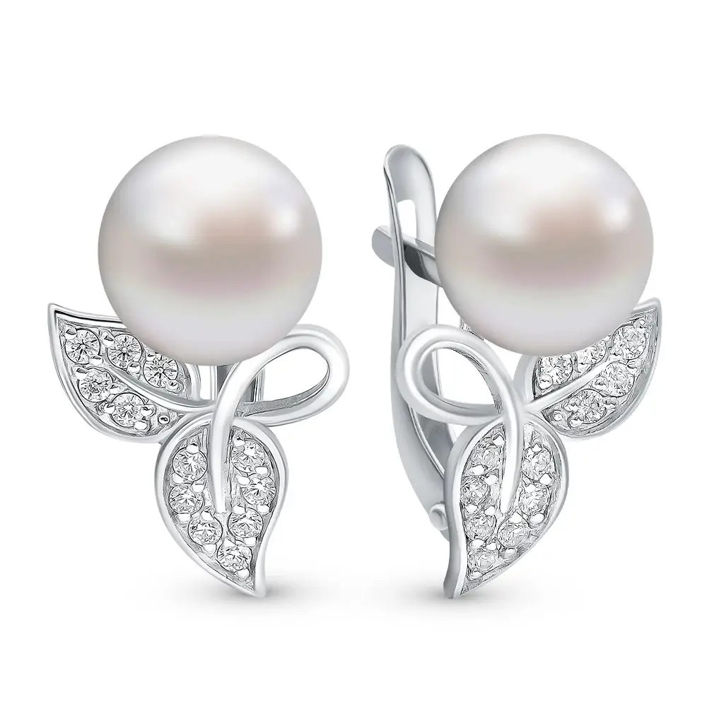 Серьги с культивированным жемчугом из серебра 925 пробы
