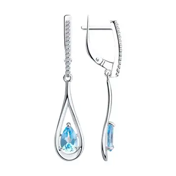 Серьги с топазами и фианитами из серебра 925 пробы