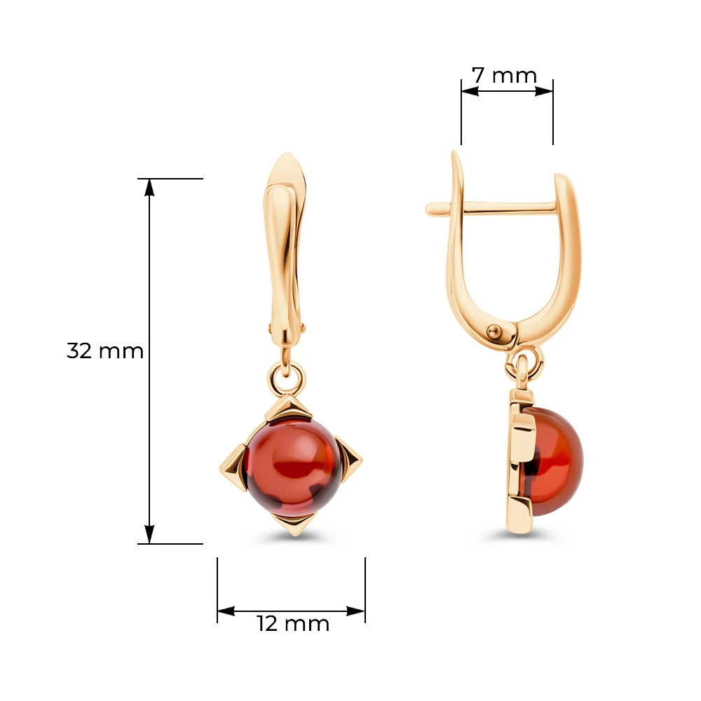 Серьги с янтарем из серебра 925 пробы