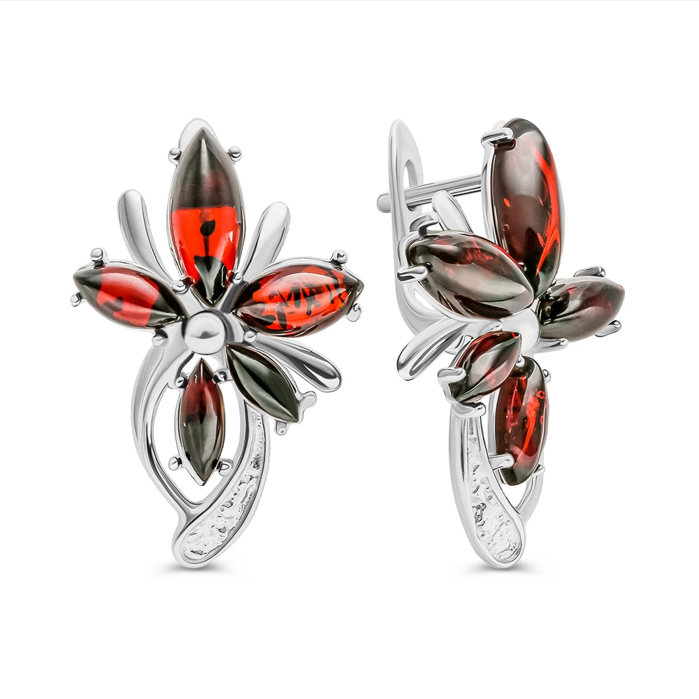 Серьги с янтарем из серебра 925 пробы