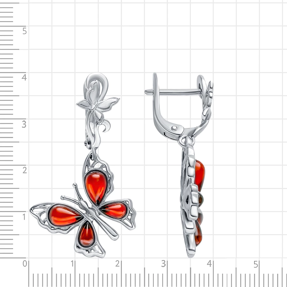 Серьги  Бабочка с янтарем из серебра 925 пробы 2