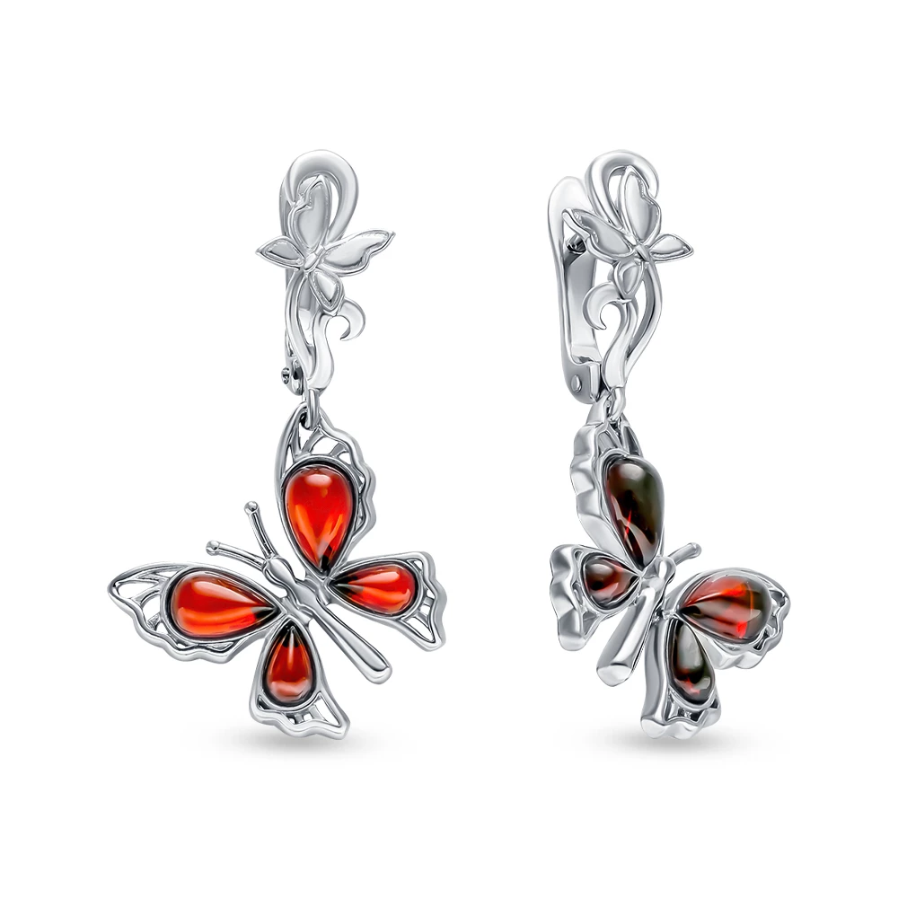 Серьги  Бабочка с янтарем из серебра 925 пробы 1