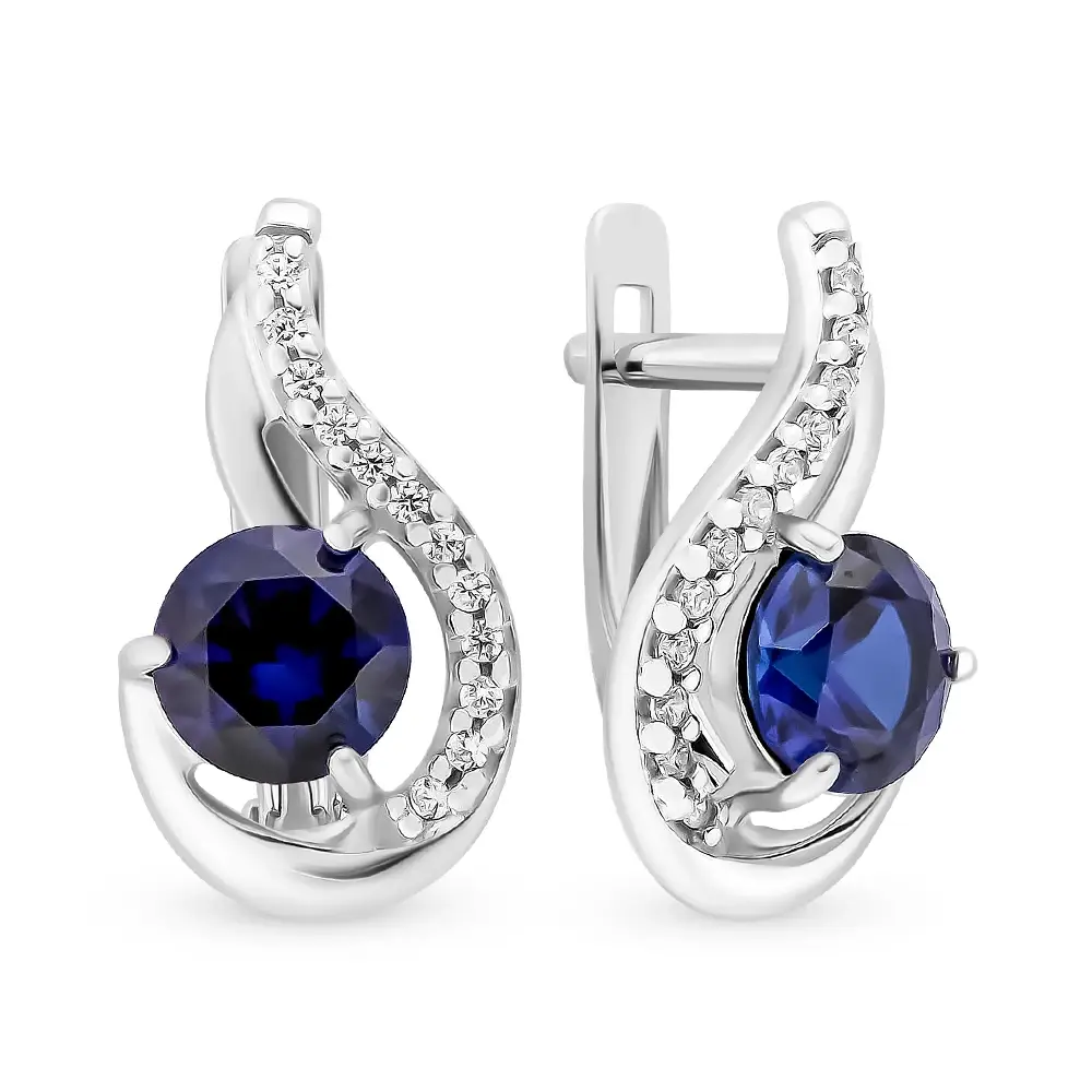 Серьги с корундами синтетическими из серебра 925 пробы