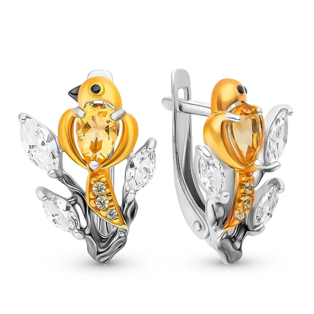 Серьги с цитринами из серебра 925 пробы
