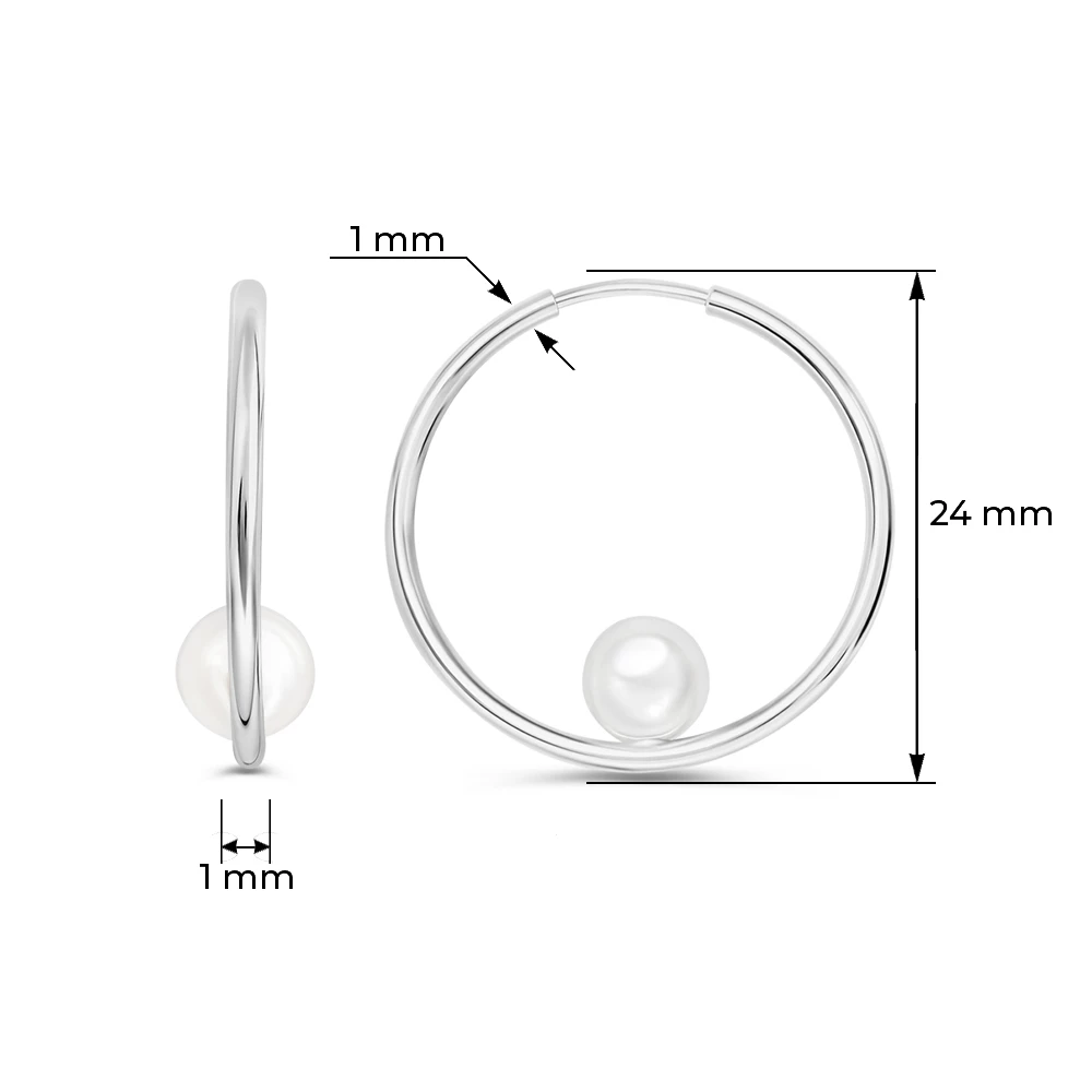 Серьги конго с жемчугом искусственным из серебра 925 пробы