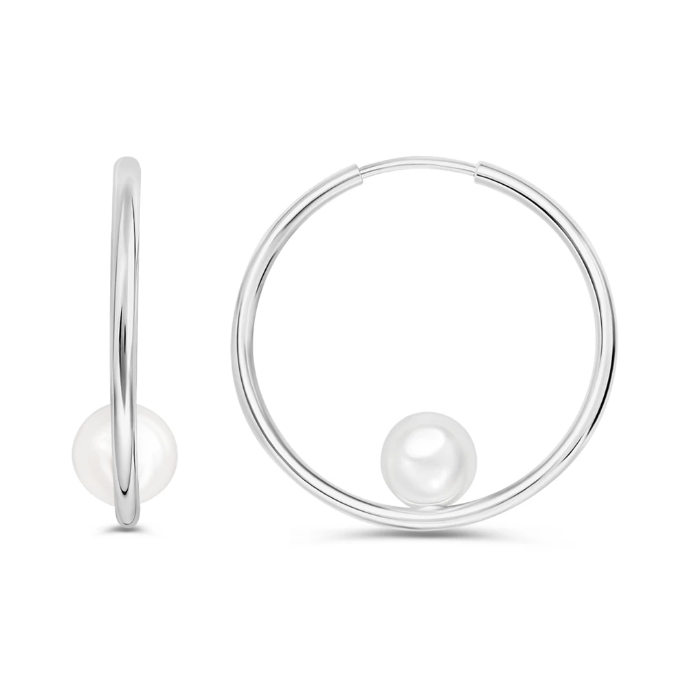 Серьги конго с жемчугом искусственным из серебра 925 пробы