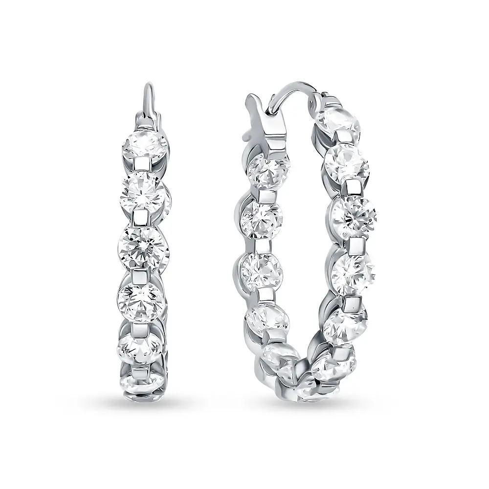 Серьги конго с фианитами из серебра 925 пробы 1
