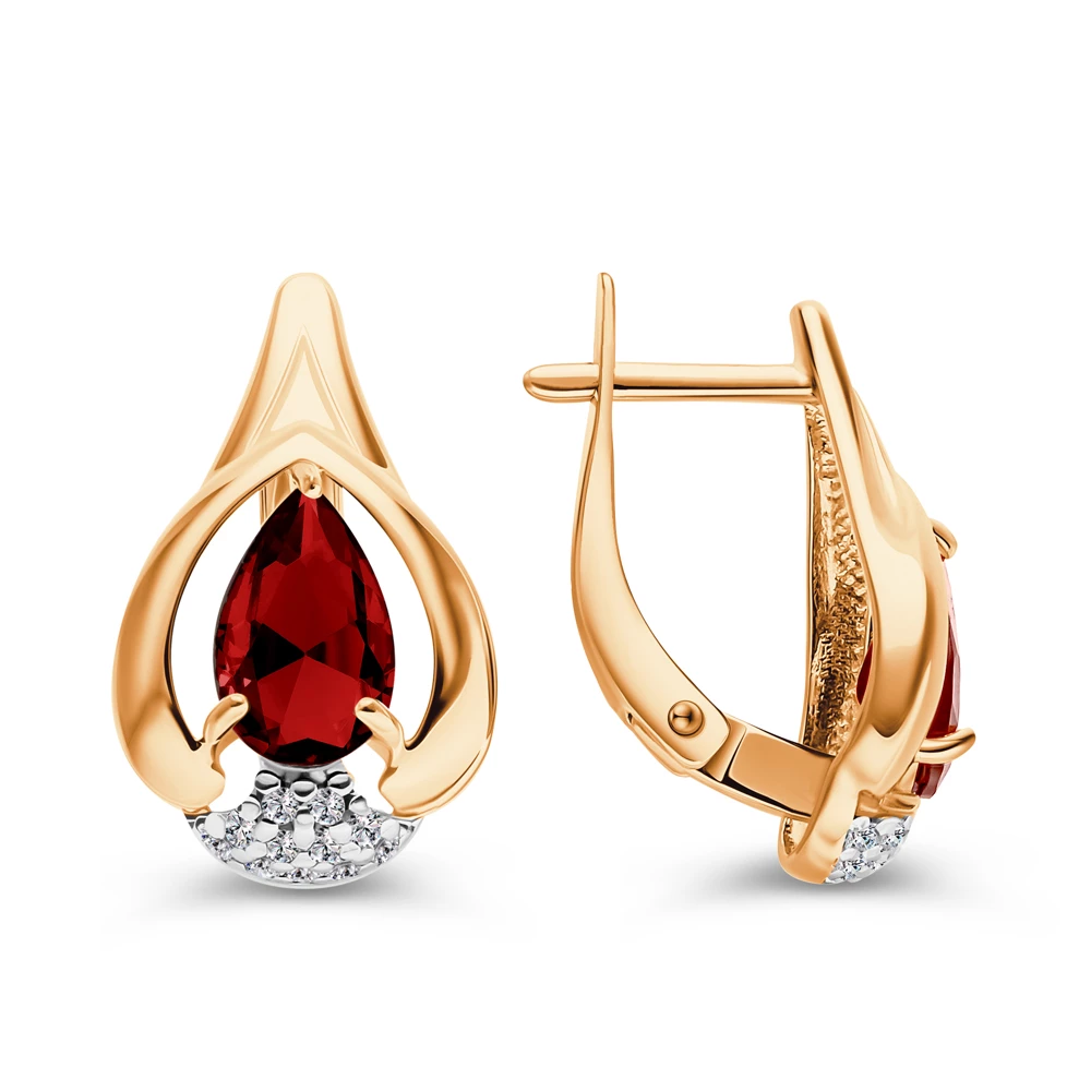 Серьги с гранатами и фианитами из серебра 925 пробы 3