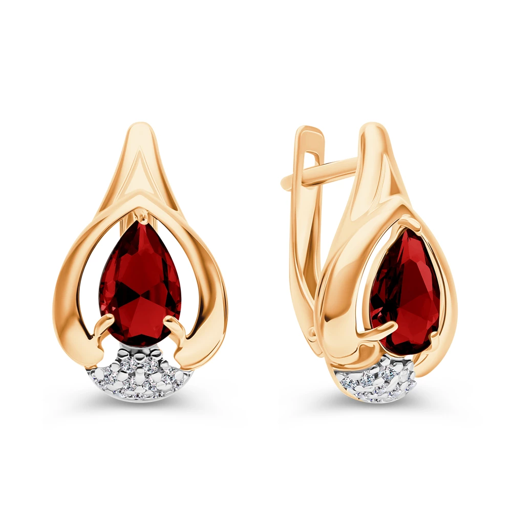 Серьги с гранатами и фианитами из серебра 925 пробы