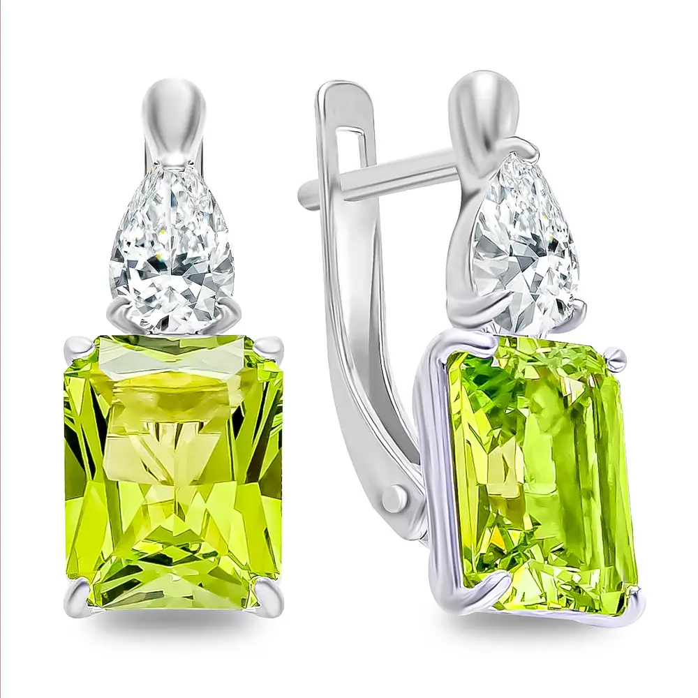 Серьги с ситаллами и фианитами из серебра 925 пробы