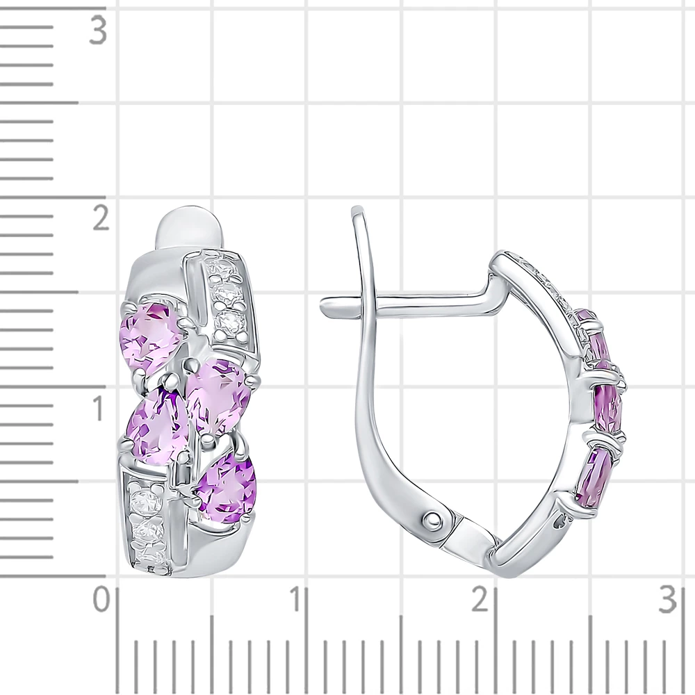 Серьги с аметистами и фианитами из серебра 925 пробы 2