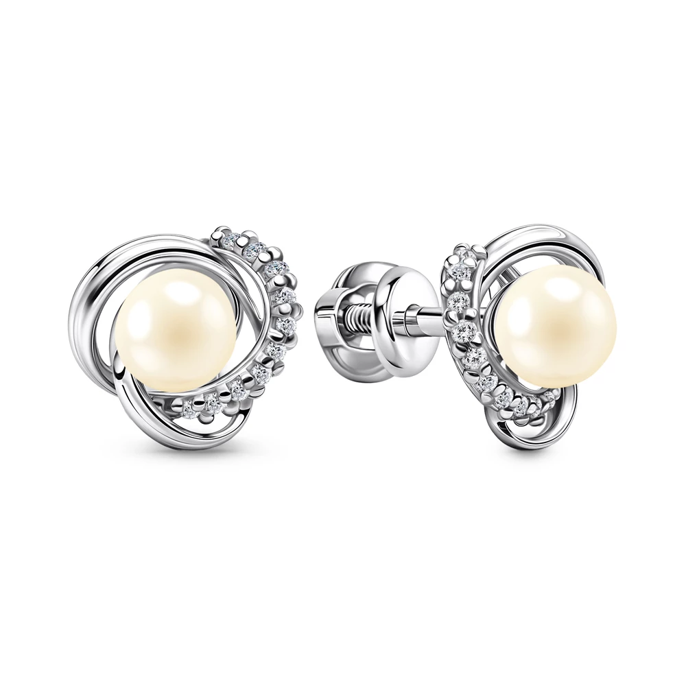 Серьги с жемчугом искусственным из серебра 925 пробы