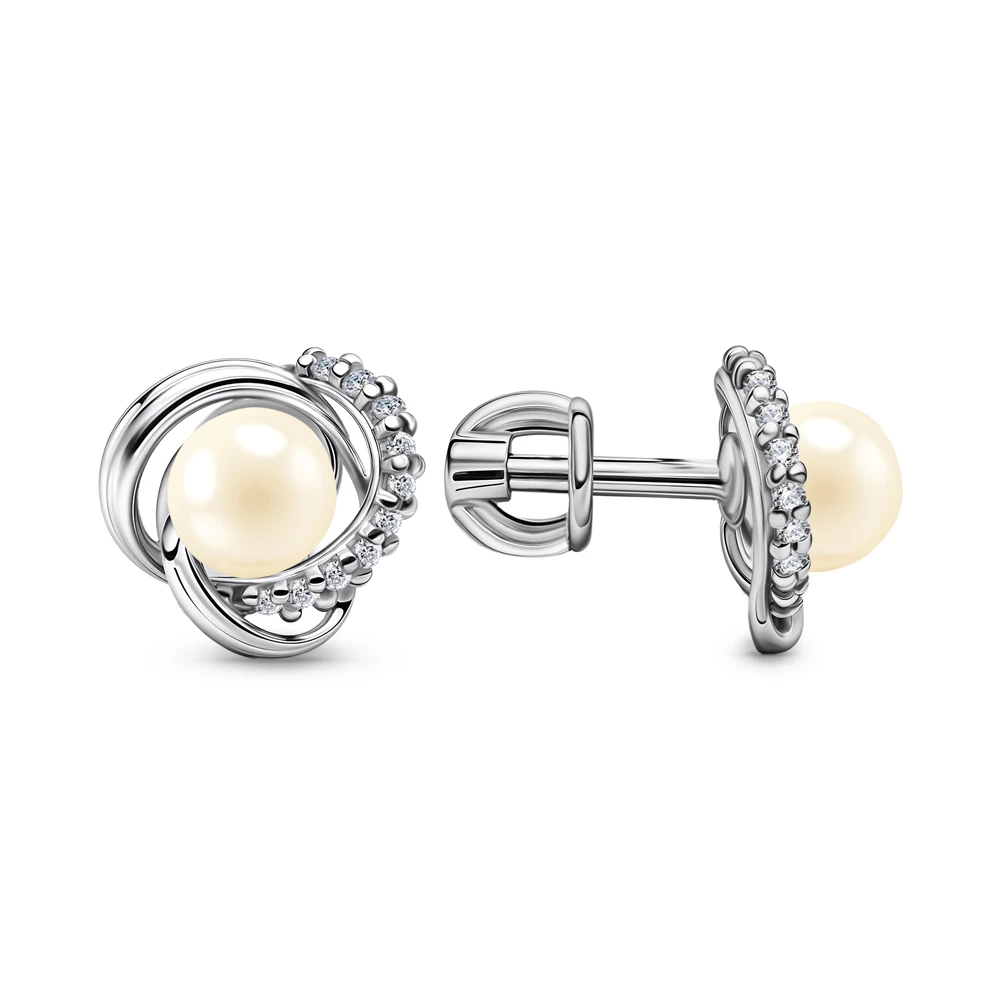 Серьги с жемчугом искусственным из серебра 925 пробы