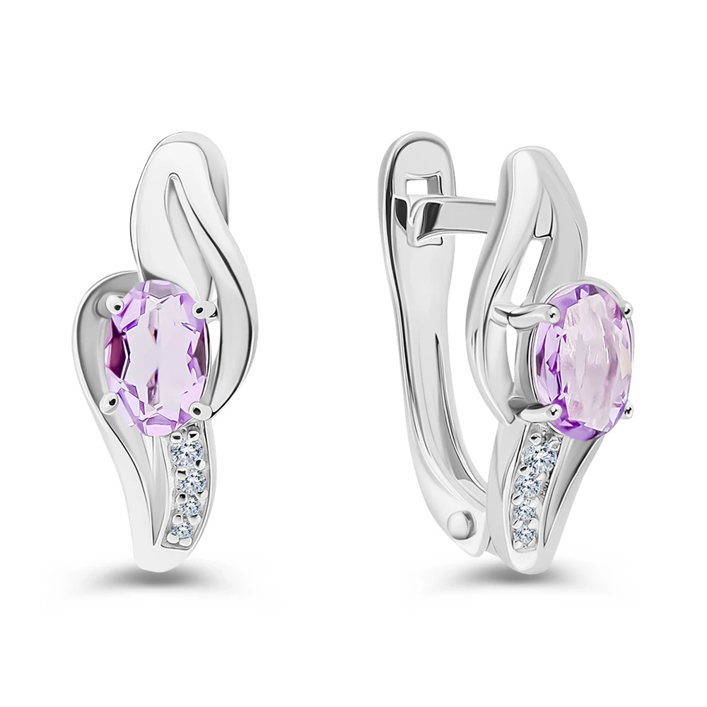 Серьги с аметистами из серебра 925 пробы