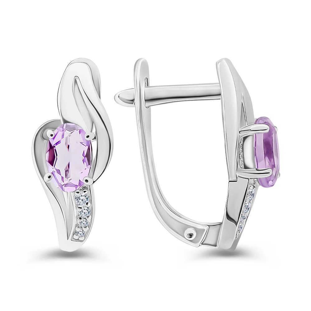 Серьги с аметистами из серебра 925 пробы