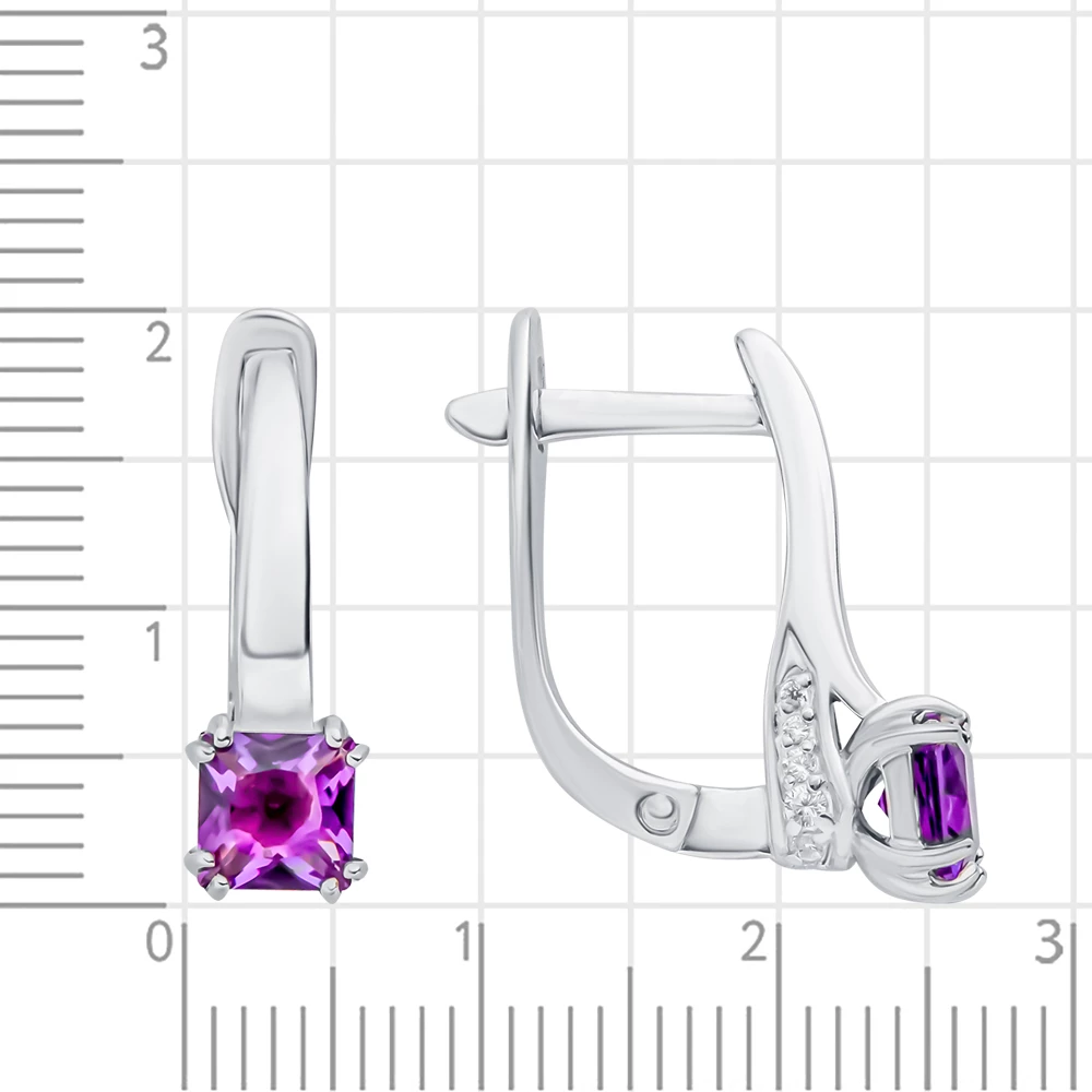Серьги с аметистом и фианитами из серебра 925 пробы 2