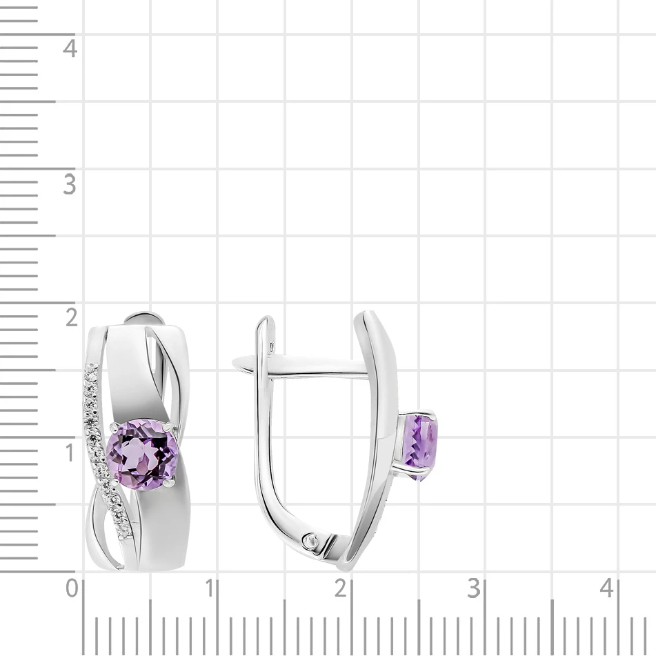 Серьги с аметистом и фианитами из серебра 925 пробы 2