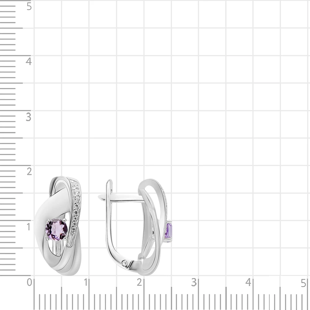 Серьги с аметистом и фианитами из серебра 925 пробы 2