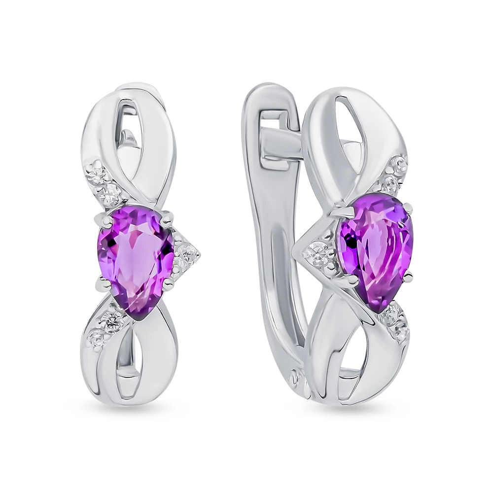 Серьги с аметистом и фианитами из серебра 925 пробы 1