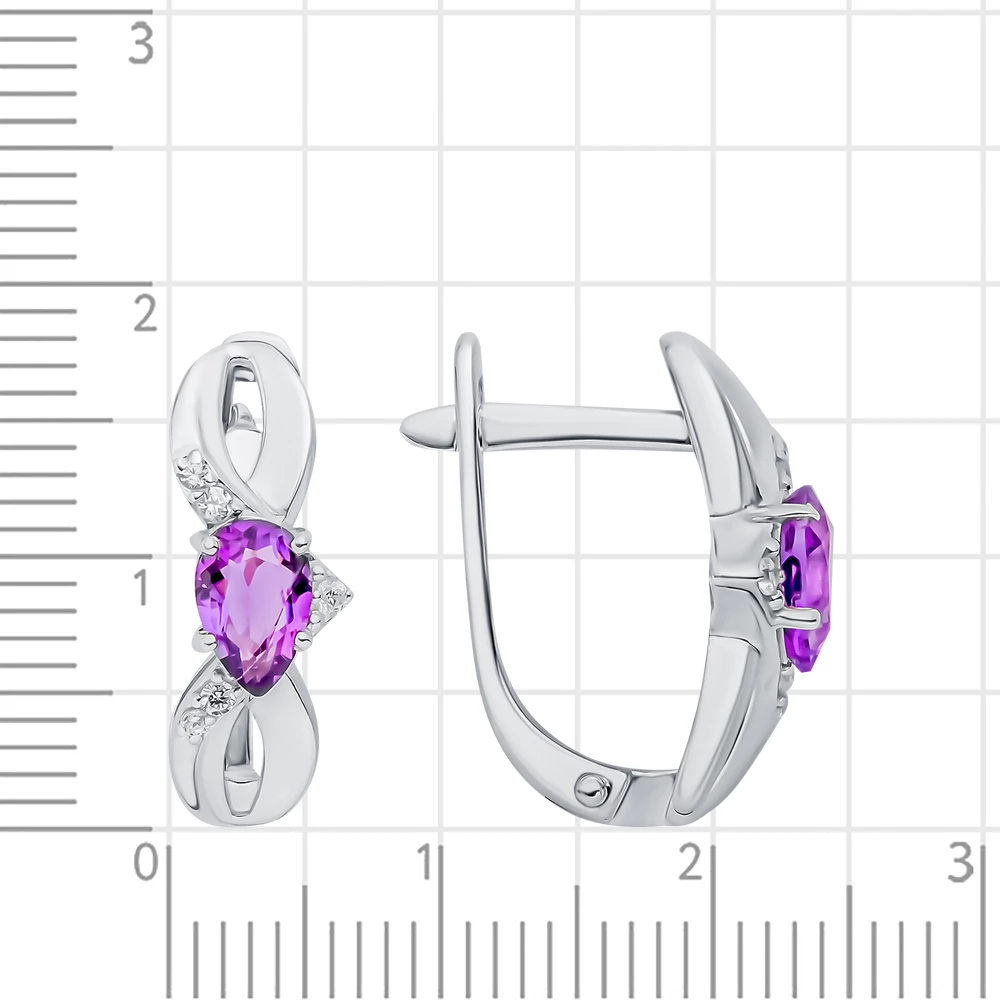 Серьги с аметистом и фианитами из серебра 925 пробы 2