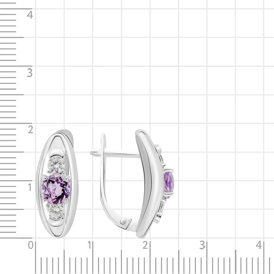 Серьги с аметистом и фианитами из серебра 925 пробы 2