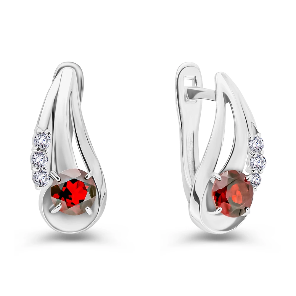 Серьги с гранатами из серебра 925 пробы