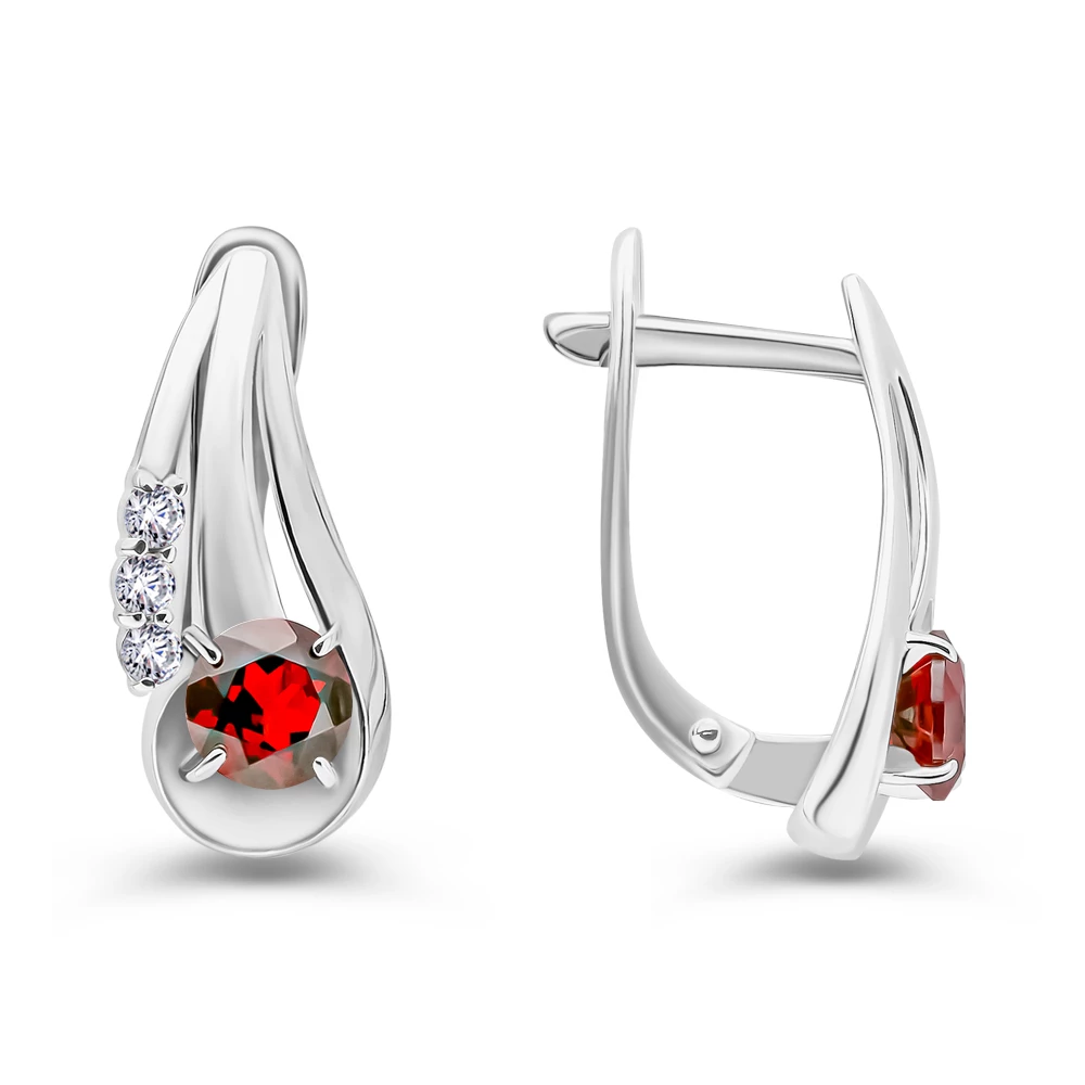 Серьги с гранатами из серебра 925 пробы