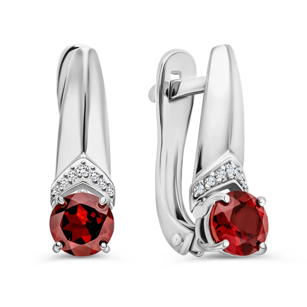 Серьги с гранатами из серебра 925 пробы